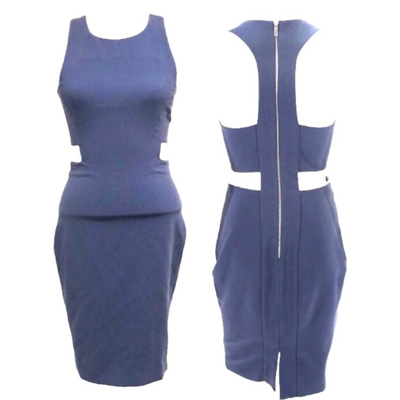 Elizabeth and James Phoenix Dress Size 6 Dusty Blue Cut Out Sides Bodycon - Picture 1 of 10